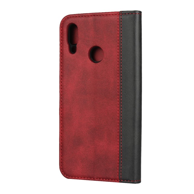 Bi-color Splicing Magnetic Case Stand Leather Wallet Case for Huawei P10 Lite / P Smart (2019) / Nova Lite 3 (Japan) - Red-3