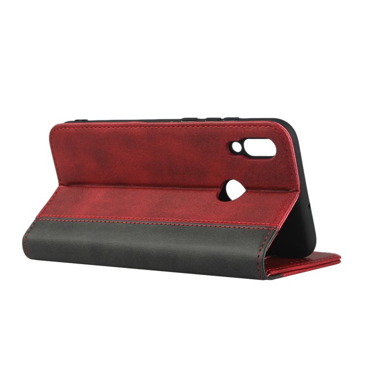 Bi-color Splicing Magnetic Case Stand Leather Wallet Case for Huawei P10 Lite / P Smart (2019) / Nova Lite 3 (Japan) - Red-5