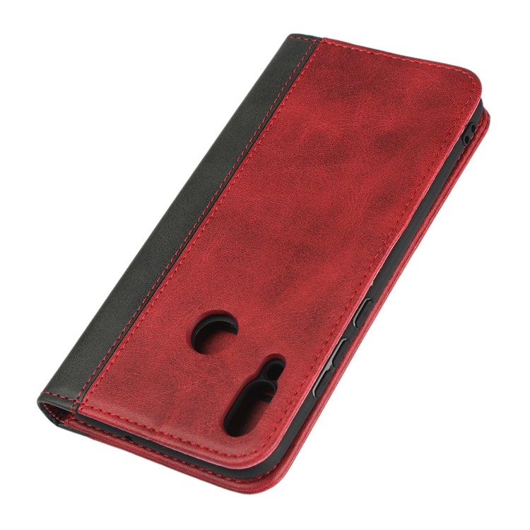 Bi-color Splicing Magnetic Case Stand Leather Wallet Case for Huawei P10 Lite / P Smart (2019) / Nova Lite 3 (Japan) - Red-6