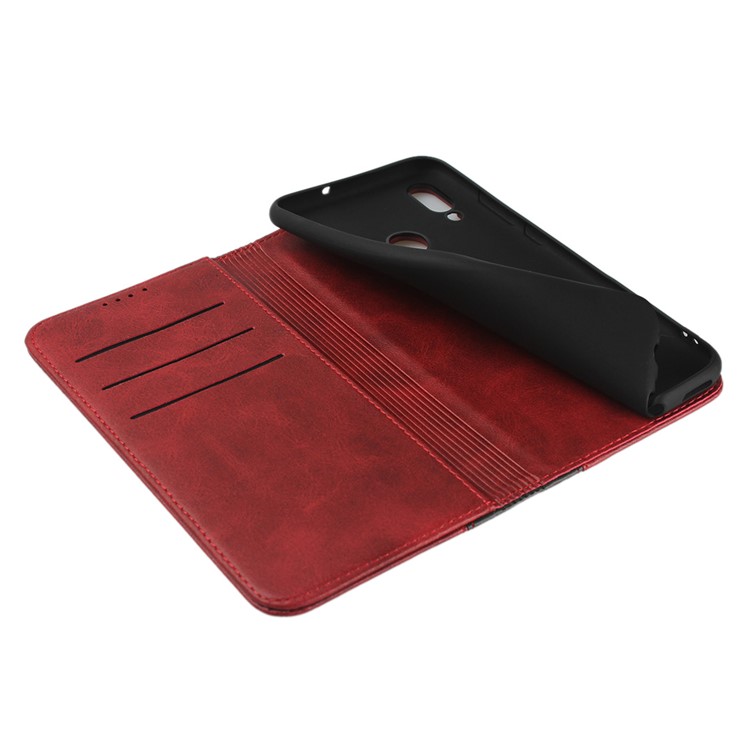 Bi-color Splicing Magnetic Case Stand Leather Wallet Case for Huawei P10 Lite / P Smart (2019) / Nova Lite 3 (Japan) - Red-7