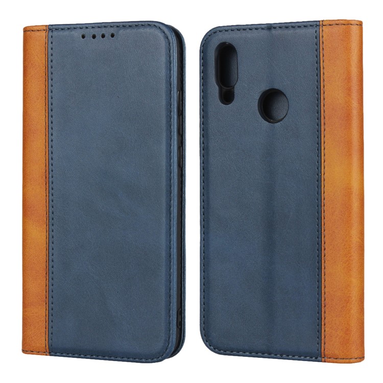 Bi-color Splicing Magnetic Case Stand Leather Wallet Case for Huawei P10 Lite / P Smart (2019) / Nova Lite 3 (Japan) - Dark Blue-1