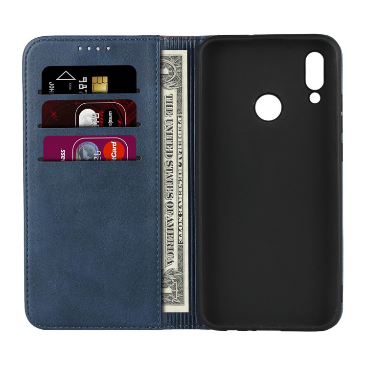 Bi-color Splicing Magnetic Case Stand Leather Wallet Case for Huawei P10 Lite / P Smart (2019) / Nova Lite 3 (Japan) - Dark Blue-4