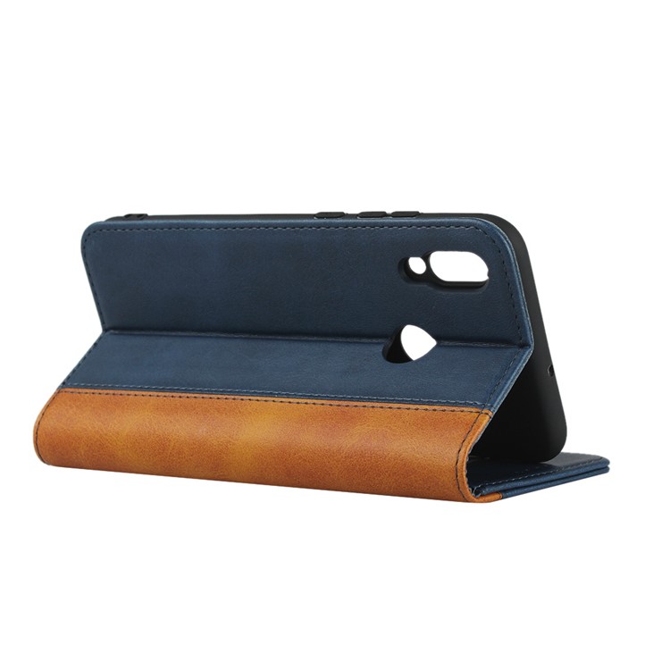 Bi-color Splicing Magnetic Case Stand Leather Wallet Case for Huawei P10 Lite / P Smart (2019) / Nova Lite 3 (Japan) - Dark Blue-5