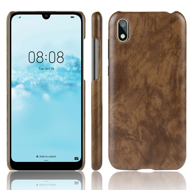 Litchi Texture PU Leather Coated Hard PC Cover Shell for Huawei Y5 (2019) / Honor 8S - Coffee-1