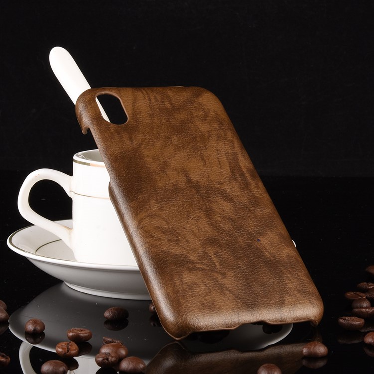 Litchi Texture PU Leather Coated Hard PC Cover Shell for Huawei Y5 (2019) / Honor 8S - Coffee-5