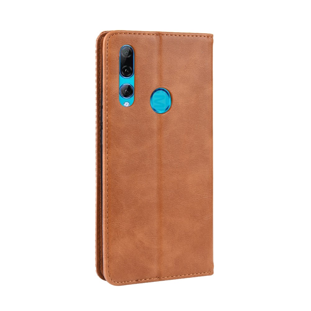 Caixa de Carteira de Couro PU de Estilo Vintage Absorvido Automaticamente Para Huawei Honor 9x (Global)/ P Smart Z / Y9 Prime 2019 /desfrute 10 Plus - Castanho