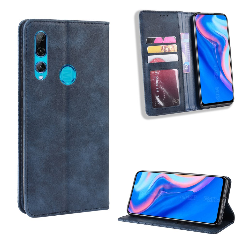 Auto-absorbed Vintage Style PU Leather Wallet Case for Huawei P Smart Z / Y9 Prime 2019 - Blue-1