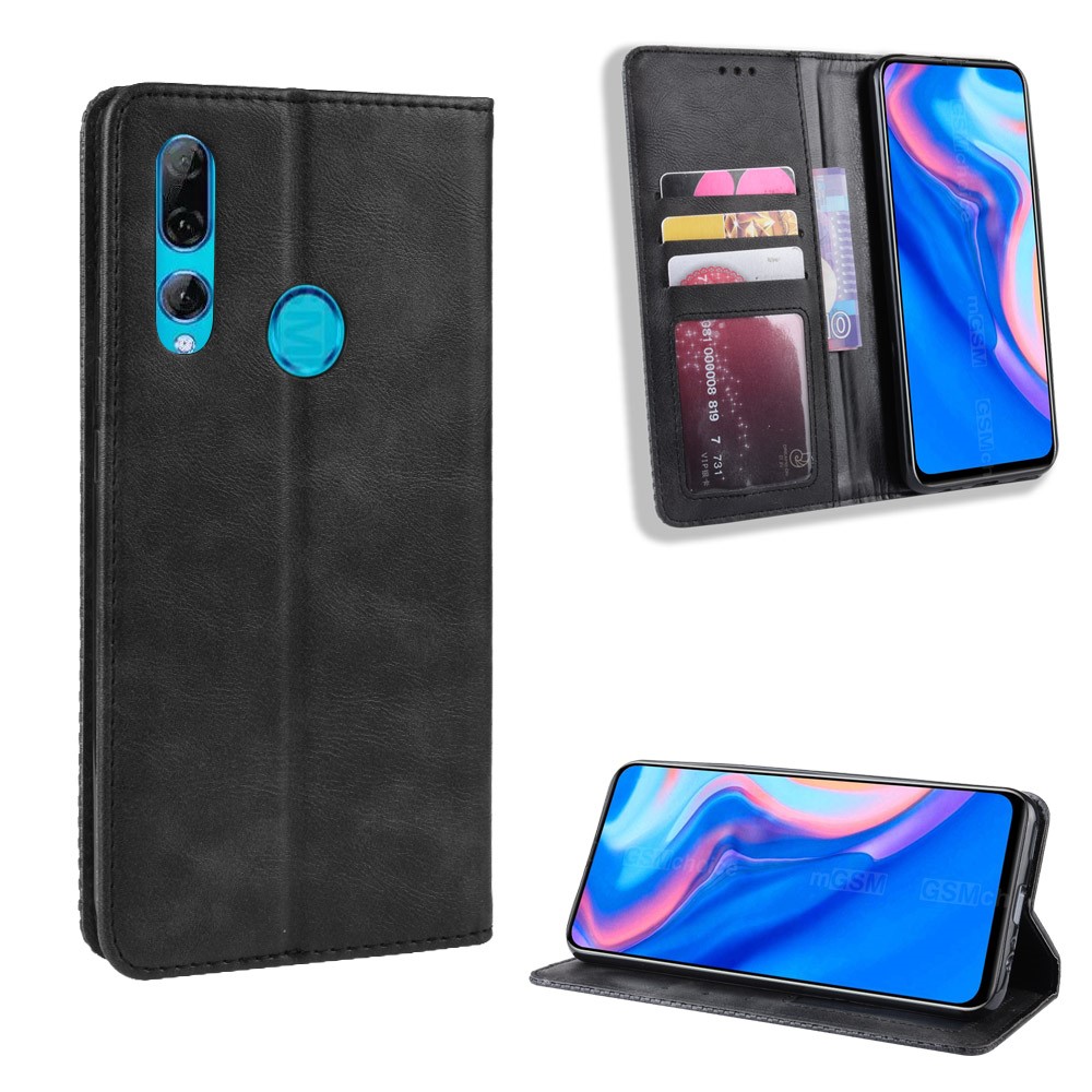 Auto-absorbed Vintage Style PU Leather Wallet Case for Huawei P Smart Z / Y9 Prime 2019 - Black-1