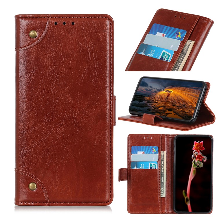 Nappa Texture Wallet Stand Leather Phone Cover for Huawei P Smart Z / Y9 Prime 2019 - Brown-1