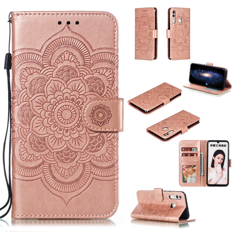 Imprint Mandala Flower Stand Wallet Leather Case for Huawei P Smart Plus 2019/Enjoy 9s/ Maimang 8/Honor 10i/Honor 20i/Honor 20 Lite/nova 4 Lite - Rose Gold-1