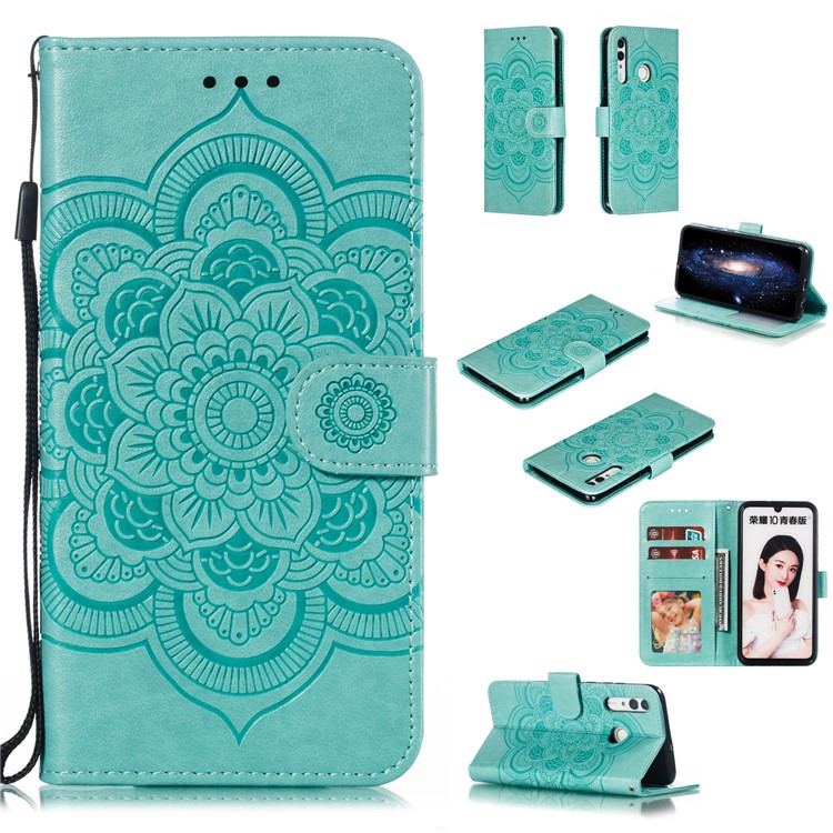 Imprint Mandala Flower Stand Wallet Leather Case for Huawei P Smart Plus 2019/Enjoy 9s/ Maimang 8/Honor 10i/Honor 20i/Honor 20 Lite/nova 4 Lite - Cyan-1
