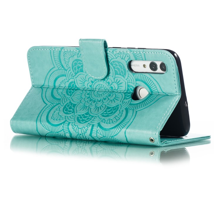 Imprint Mandala Flower Stand Wallet Leather Case for Huawei P Smart Plus 2019/Enjoy 9s/ Maimang 8/Honor 10i/Honor 20i/Honor 20 Lite/nova 4 Lite - Cyan-7
