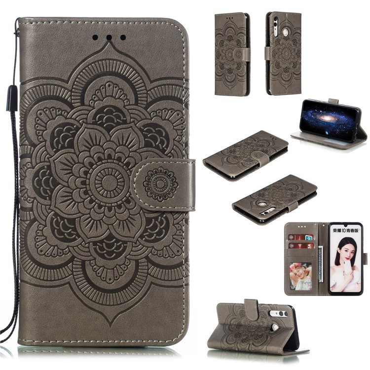 Imprint Mandala Flower Stand Wallet Leather Case for Huawei P Smart Plus 2019/Enjoy 9s/ Maimang 8/Honor 10i/Honor 20i/Honor 20 Lite/nova 4 Lite - Grey-1