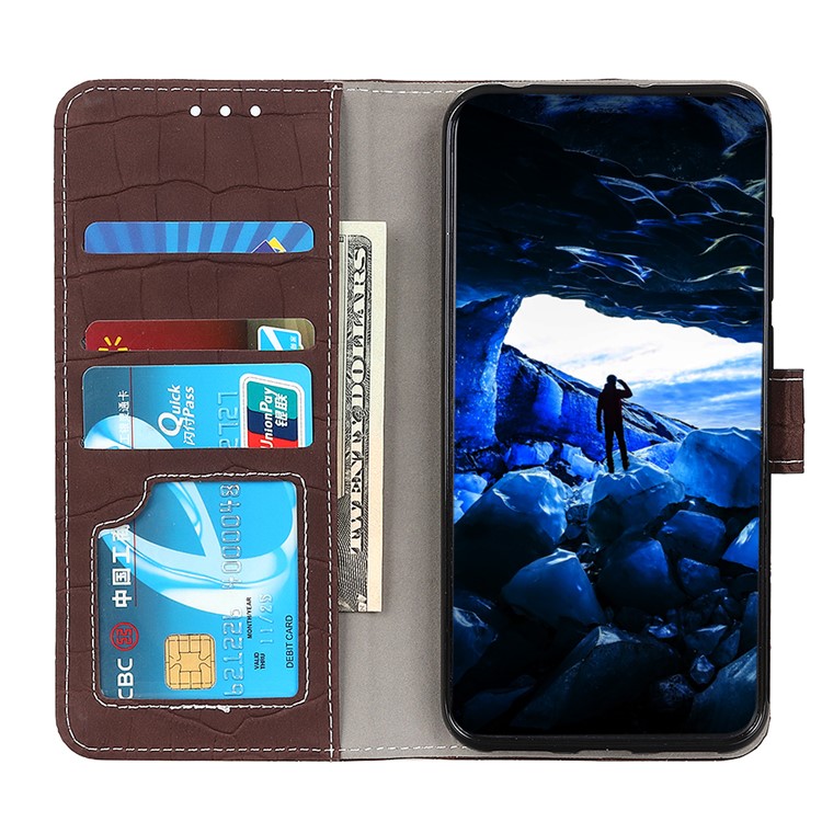 Crocodile Texture PU Leather Stand Wallet Phone Case for Huawei Honor 20 - Brown-7