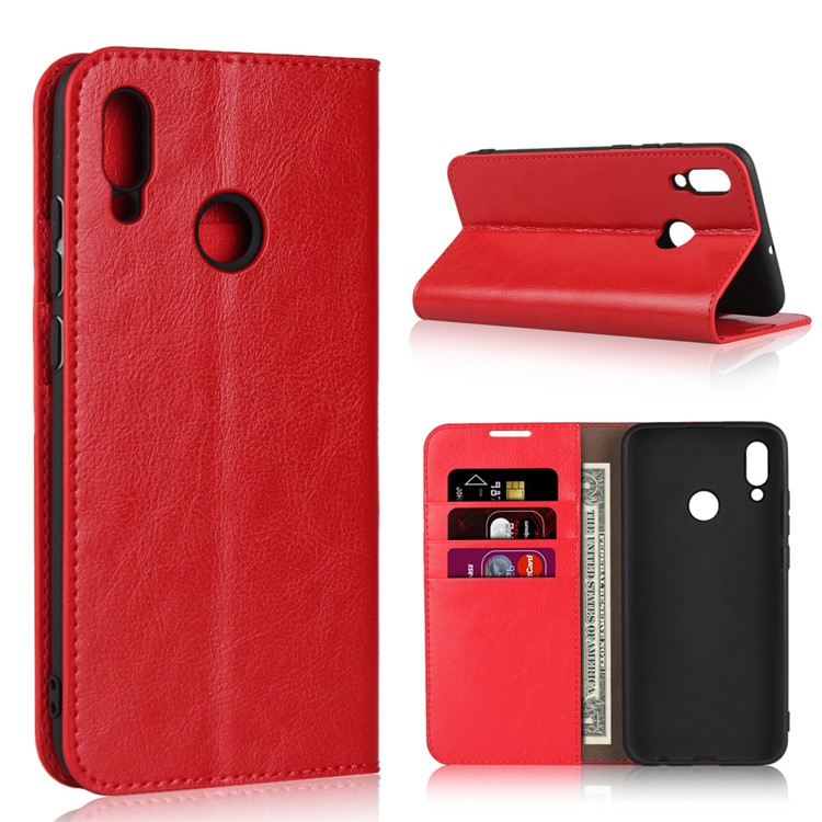 Crazy Horse Wallet Stand Genuine Leather Case for Huawei P10 Lite / P Smart (2019) / Nova Lite 3 (Japan) - Red-1