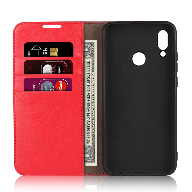 Crazy Horse Wallet Stand Genuine Leather Case for Huawei P10 Lite / P Smart (2019) / Nova Lite 3 (Japan) - Red-4