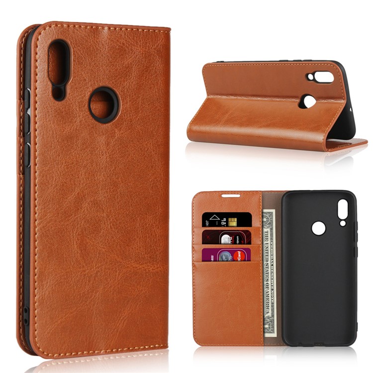 Crazy Horse Wallet Stand Genuine Leather Case for Huawei P10 Lite / P Smart (2019) / Nova Lite 3 (Japan) - Brown-1
