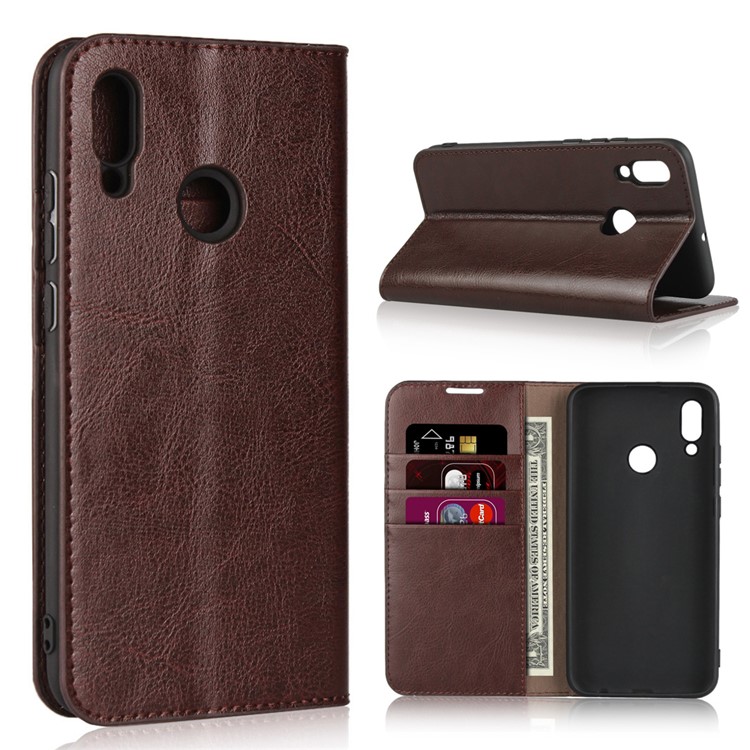 Crazy Horse Wallet Stand Genuine Leather Case for Huawei P10 Lite / P Smart (2019) / Nova Lite 3 (Japan) - Coffee-1