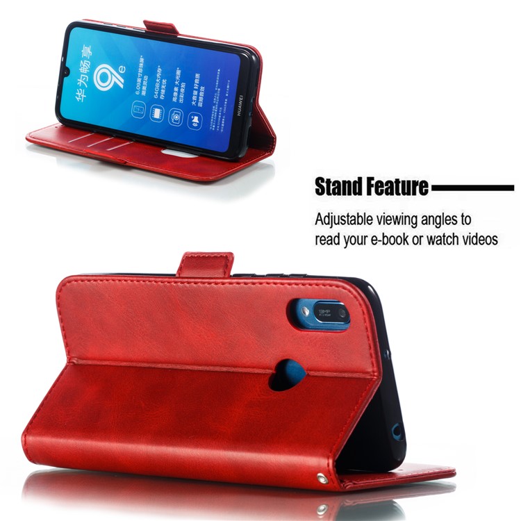 PU Leather Stand Wallet Case for Huawei Y6 (2019, with Fingerprint Sensor) / Y6 Prime (2019) - Red-11