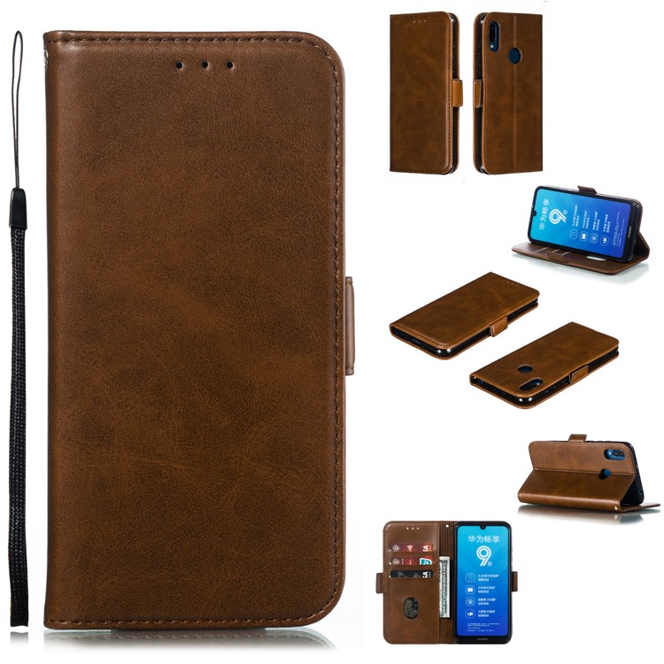 PU Leather Stand Wallet Case for Huawei Y6 (2019, with Fingerprint Sensor) / Y6 Prime (2019) - Coffee-1