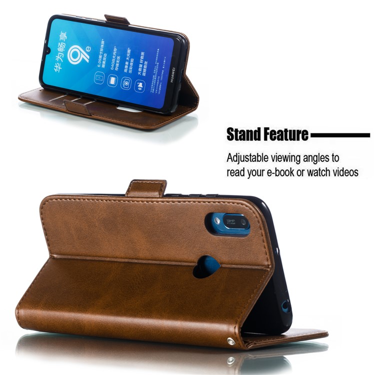 PU Leather Stand Wallet Case for Huawei Y6 (2019, with Fingerprint Sensor) / Y6 Prime (2019) - Coffee-11