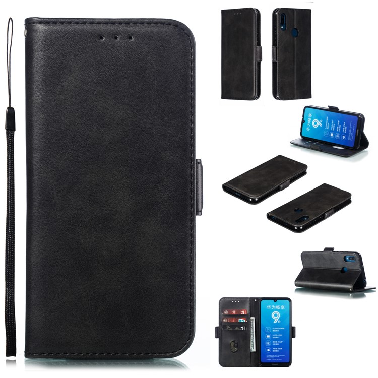 PU Leather Stand Wallet Case for Huawei Y6 (2019, with Fingerprint Sensor) / Y6 Prime (2019) - Black-1