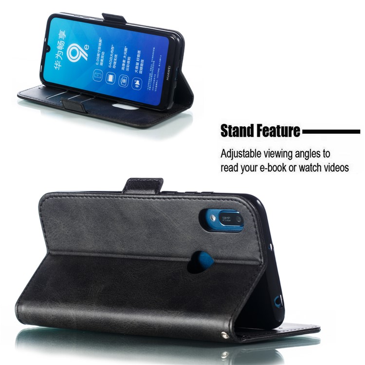 PU Leather Stand Wallet Case for Huawei Y6 (2019, with Fingerprint Sensor) / Y6 Prime (2019) - Black-11