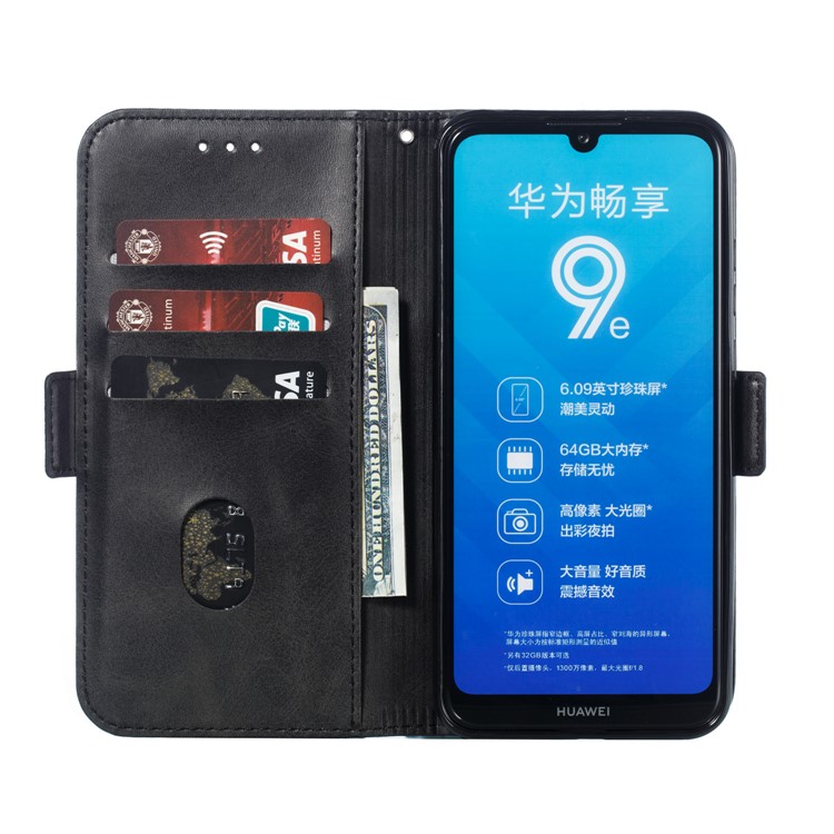 PU Leather Stand Wallet Case for Huawei Y6 (2019, with Fingerprint Sensor) / Y6 Prime (2019) - Black-8