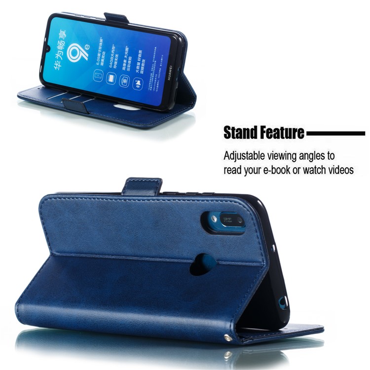 PU Leather Stand Wallet Case for Huawei Y6 (2019, with Fingerprint Sensor) / Y6 Prime (2019) - Dark Blue-11