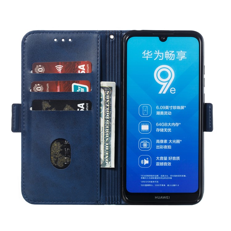 PU Leather Stand Wallet Case for Huawei Y6 (2019, with Fingerprint Sensor) / Y6 Prime (2019) - Dark Blue-8