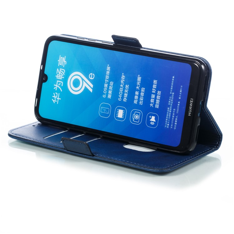 PU Leather Stand Wallet Case for Huawei Y6 (2019, with Fingerprint Sensor) / Y6 Prime (2019) - Dark Blue-9