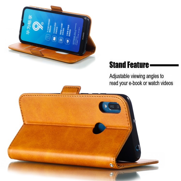 PU Leather Stand Wallet Case for Huawei Y6 (2019, with Fingerprint Sensor) / Y6 Prime (2019) - Brown-11