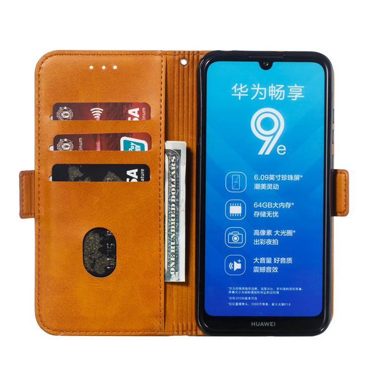 PU Leather Stand Wallet Case for Huawei Y6 (2019, with Fingerprint Sensor) / Y6 Prime (2019) - Brown-8