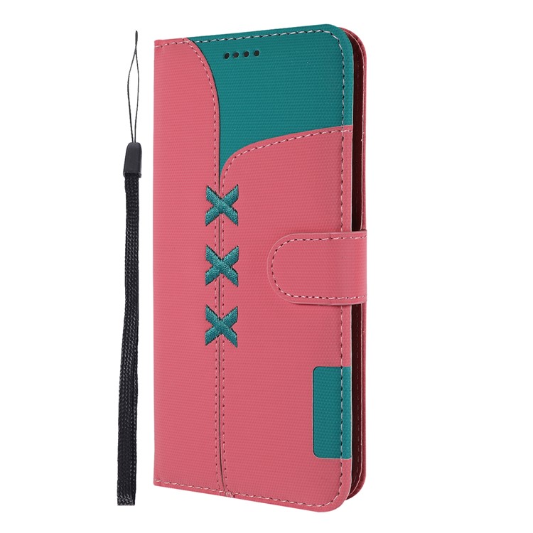 Embroidery Wallet Stand Flip Leather Protective Case for Huawei Y6 (2019, with Fingerprint Sensor)/Y6 Prime (2019) - Pink-2