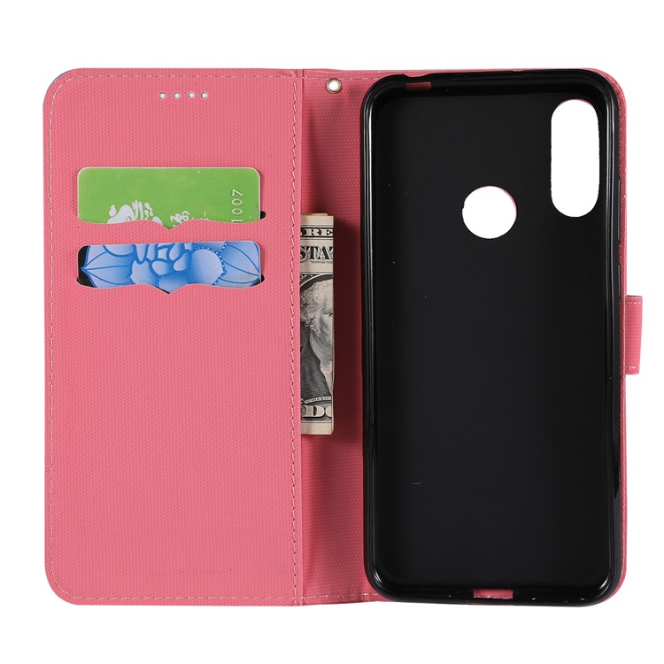 Embroidery Wallet Stand Flip Leather Protective Case for Huawei Y6 (2019, with Fingerprint Sensor)/Y6 Prime (2019) - Pink-5