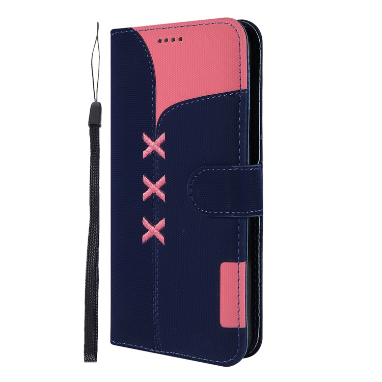 Embroidery Wallet Stand Flip Leather Protective Case for Huawei Y6 (2019, with Fingerprint Sensor)/Y6 Prime (2019) - Dark Blue-2