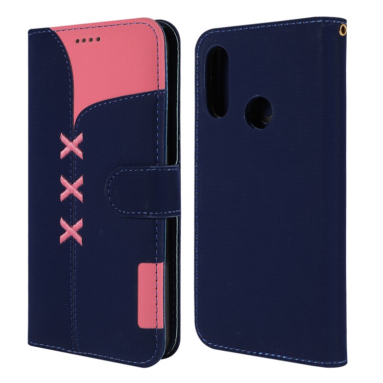 Embroidery Wallet Stand Flip Leather Protective Case for Huawei Y6 (2019, with Fingerprint Sensor)/Y6 Prime (2019) - Dark Blue-4