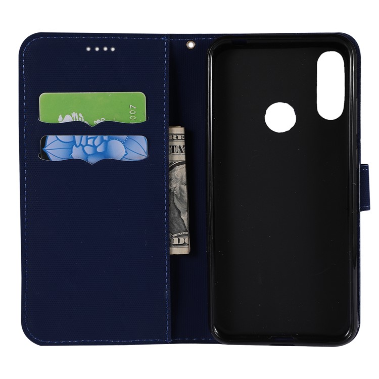 Embroidery Wallet Stand Flip Leather Protective Case for Huawei Y6 (2019, with Fingerprint Sensor)/Y6 Prime (2019) - Dark Blue-5