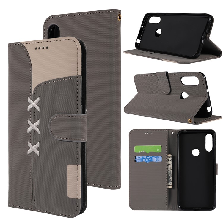 Embroidery Wallet Stand Flip Leather Protective Case for Huawei Y6 (2019, with Fingerprint Sensor)/Y6 Prime (2019) - Grey-1