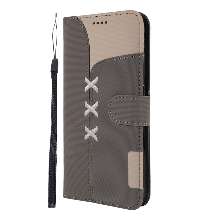 Embroidery Wallet Stand Flip Leather Protective Case for Huawei Y6 (2019, with Fingerprint Sensor)/Y6 Prime (2019) - Grey-2