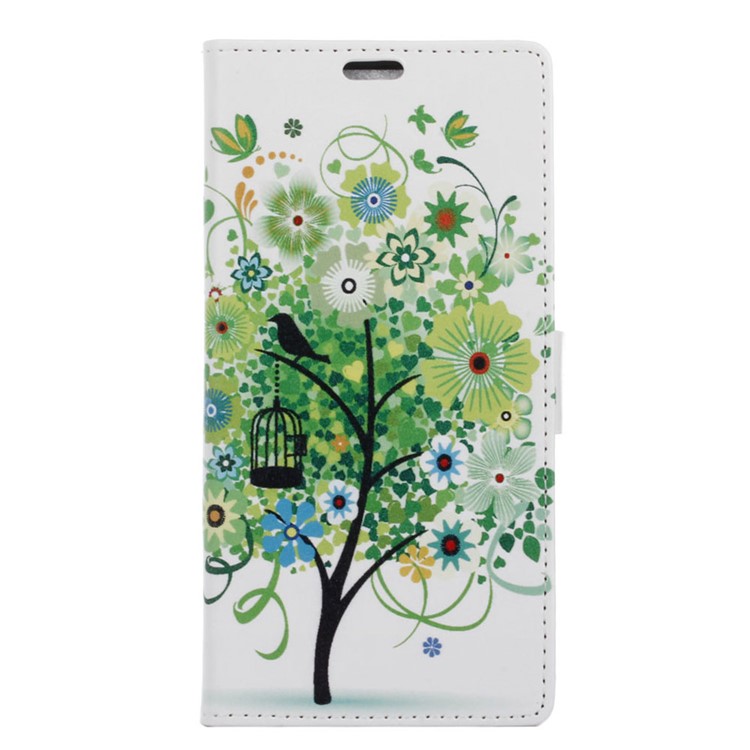 Card Holder Leather Case for Huawei P9 Plus - Green Tree & Bird Cage-1