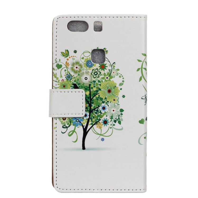 Card Holder Leather Case for Huawei P9 Plus - Green Tree & Bird Cage-2