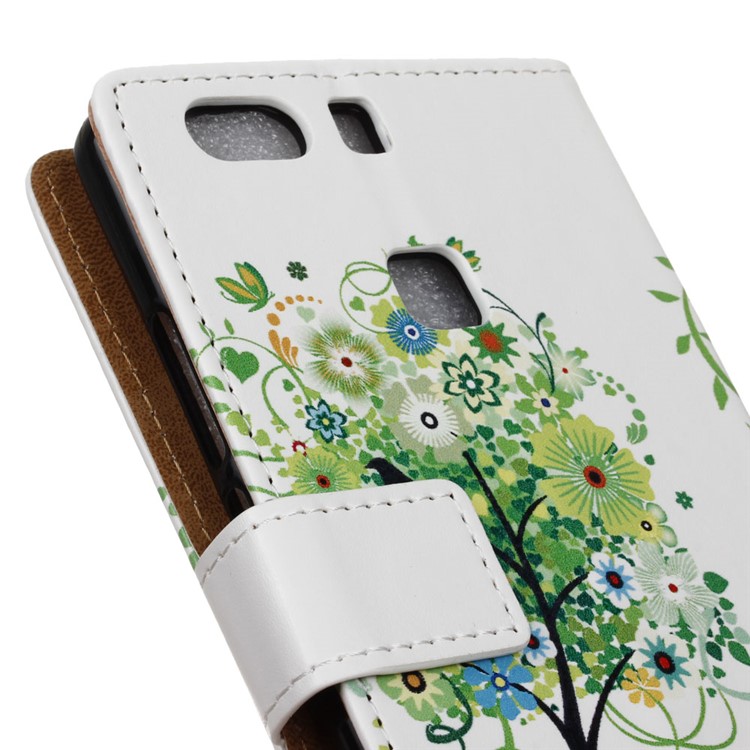 Card Holder Leather Case for Huawei P9 Plus - Green Tree & Bird Cage-6