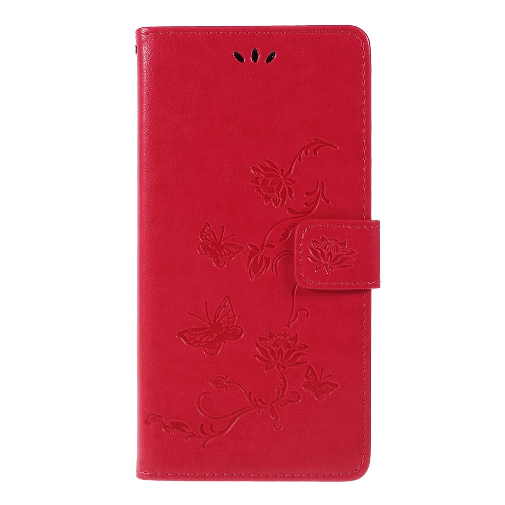 Imprint Butterfly Flower Wallet Stand Leather Case for Huawei P Smart Z - Red-1