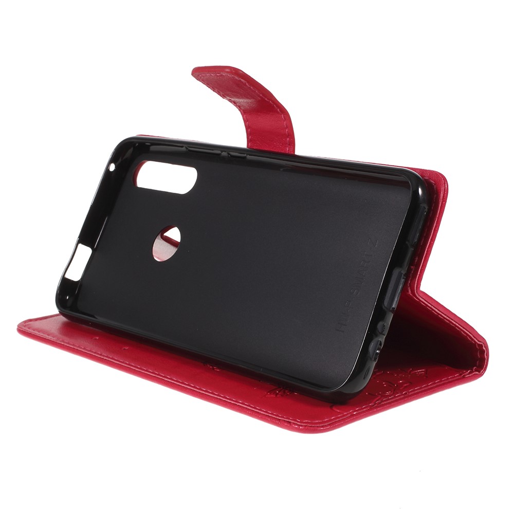 Imprint Butterfly Flower Wallet Stand Leather Case for Huawei P Smart Z - Red-2