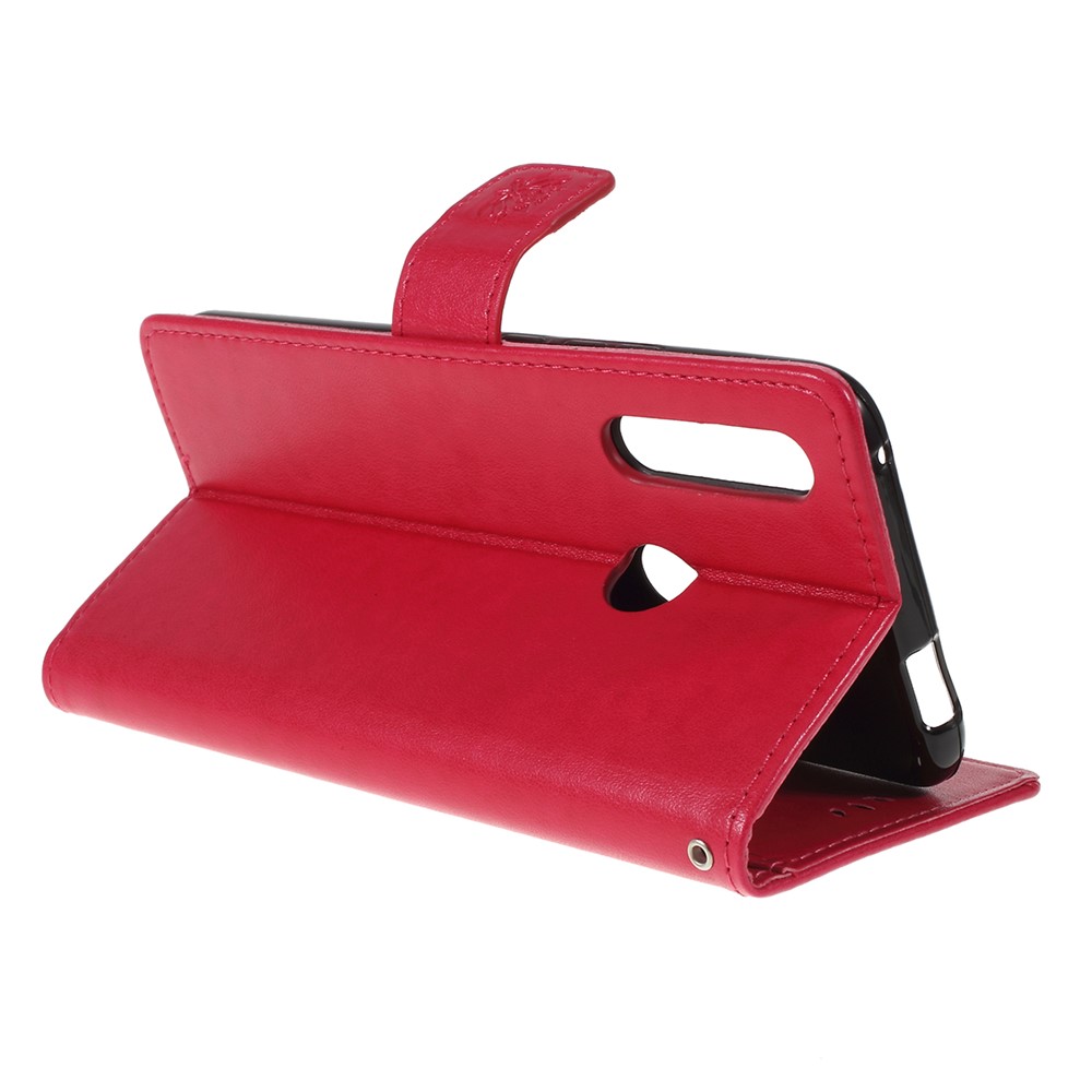 Imprint Butterfly Flower Wallet Stand Leather Case for Huawei P Smart Z - Red-3
