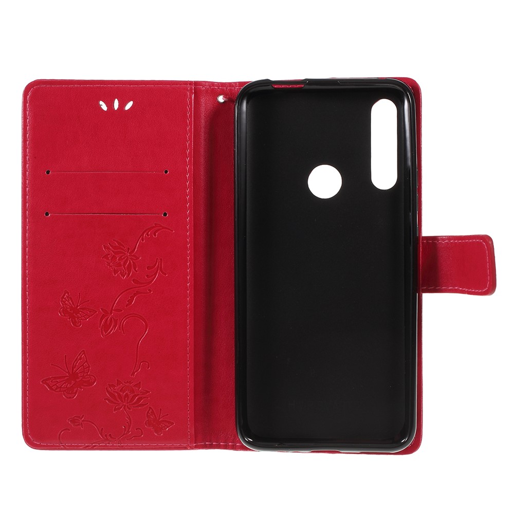 Imprint Butterfly Flower Wallet Stand Leather Case for Huawei P Smart Z - Red-4