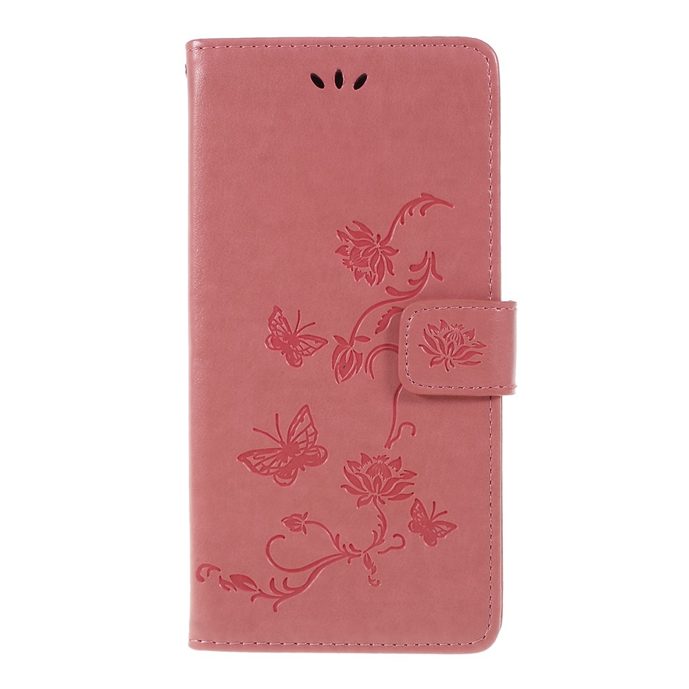 Imprint Butterfly Flower Wallet Stand Leather Case for Huawei P Smart Z - Pink-1