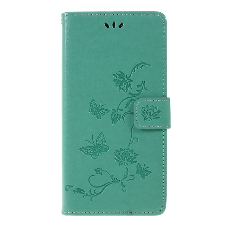 Imprint Butterfly Flower Wallet Stand Leather Case for Huawei P Smart Z - Cyan-1