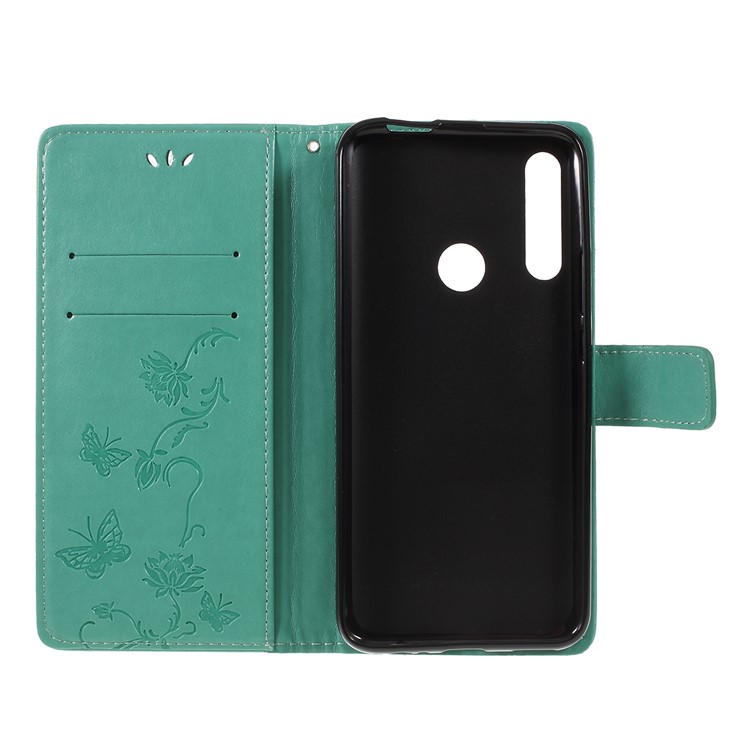 Imprint Butterfly Flower Wallet Stand Leather Case for Huawei P Smart Z - Cyan-4